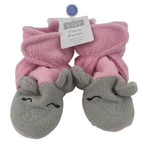 NWT Hudson Baby Pink Gray Elephant Fleece Booty Slippers Size 18-24 Months